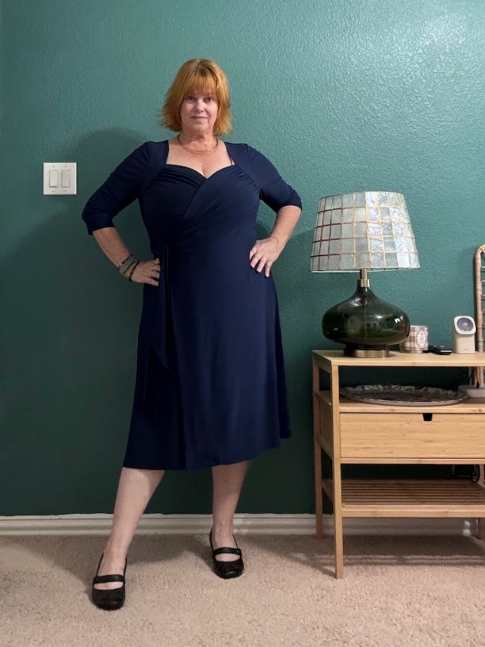 Kiyonna Essential Wrap Dress Midi in Navy Blue - 1X